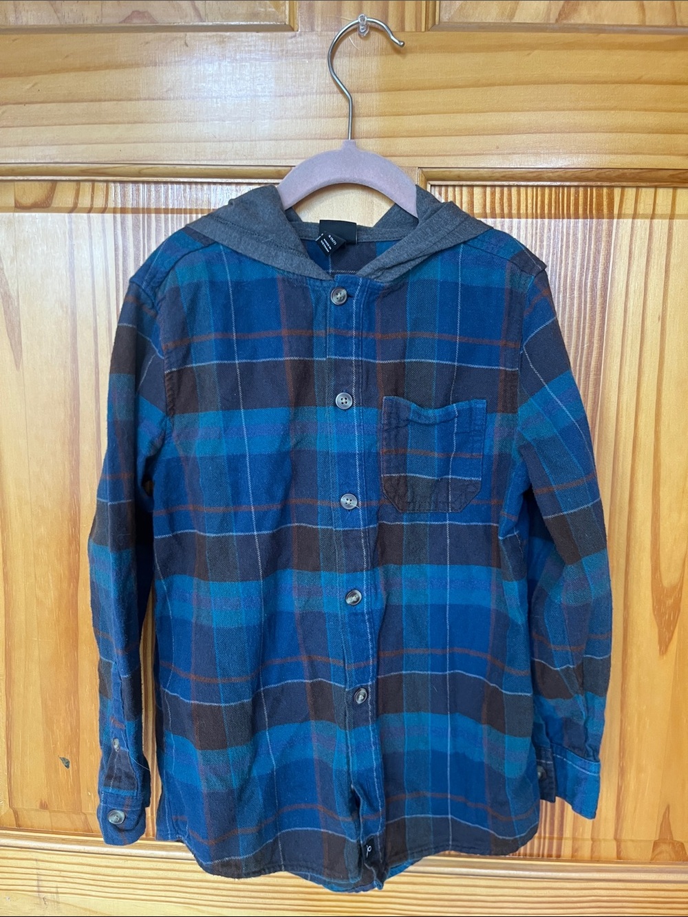 art class Blue & Brown Plaid Hooded Button-Up Shirt